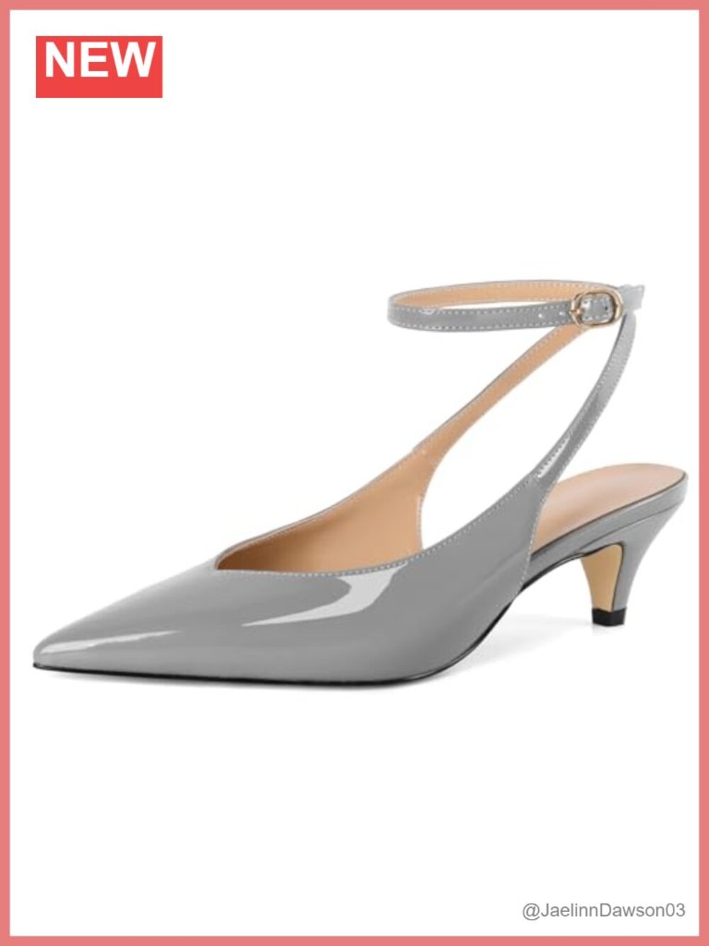 Women's Kitten Heel Slingback Pumps With Adjustable Ankle Strap, Pointed Toe,